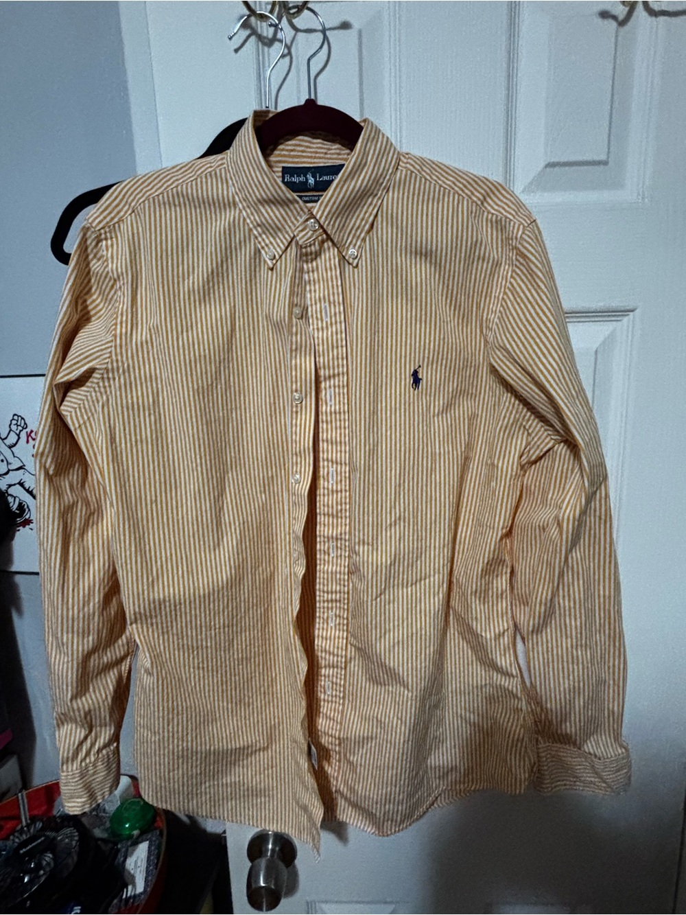Ralph Lauren Men’s Yellow and White Striped Button-Down Shirt